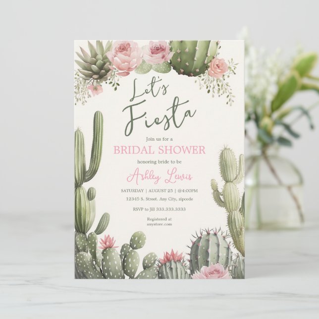 Fiesta Boho cactus , flower Bridal shower Invitation (Standing Front)