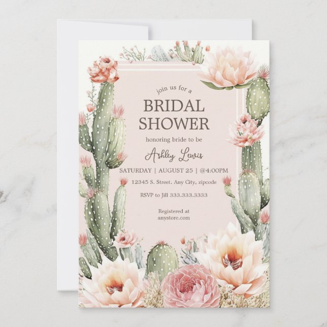 Fiesta Boho Cactus Flowers Bridal shower Invitation (Front)
