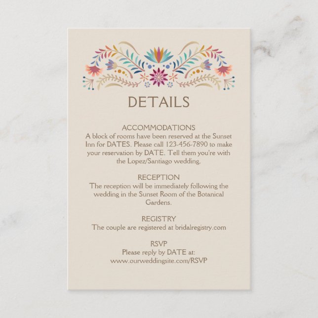 Fiesta Boho Wedding Details Enclosure Card (Front)