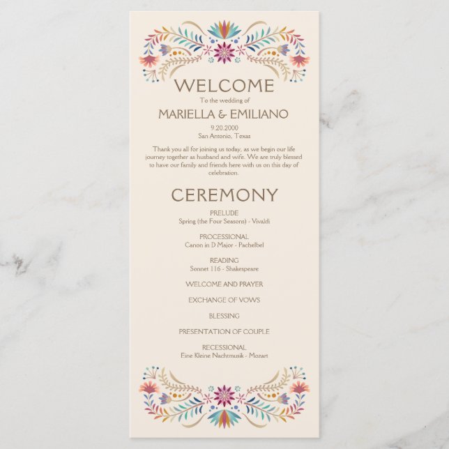 Fiesta Boho Wedding Program Menu (Front)