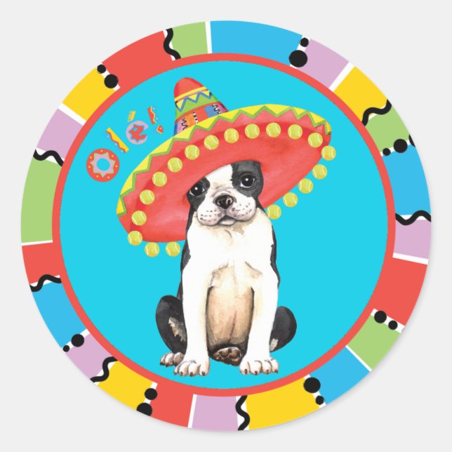 Fiesta Boston Terrier Classic Round Sticker (Front)