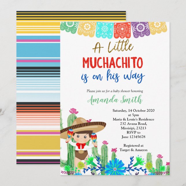 Fiesta Boy Baby Shower Invitation Boy (Front/Back)