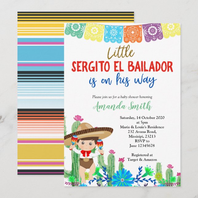 Fiesta Boy Baby Shower Invitation Boy (Front/Back)