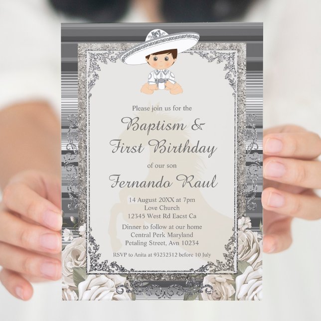  Fiesta Boy Baptism and Birthday Sylver Invitation (Creator Uploaded)