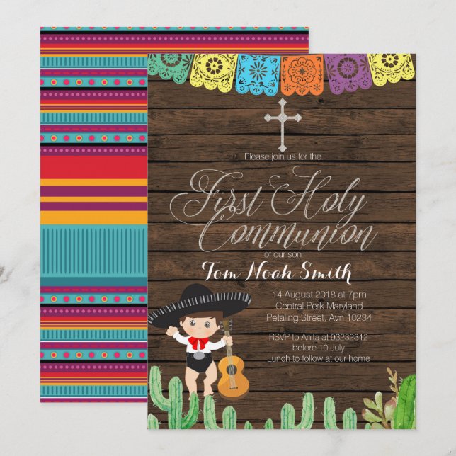 Fiesta Boy First Holy Communion Invitation (Front/Back)