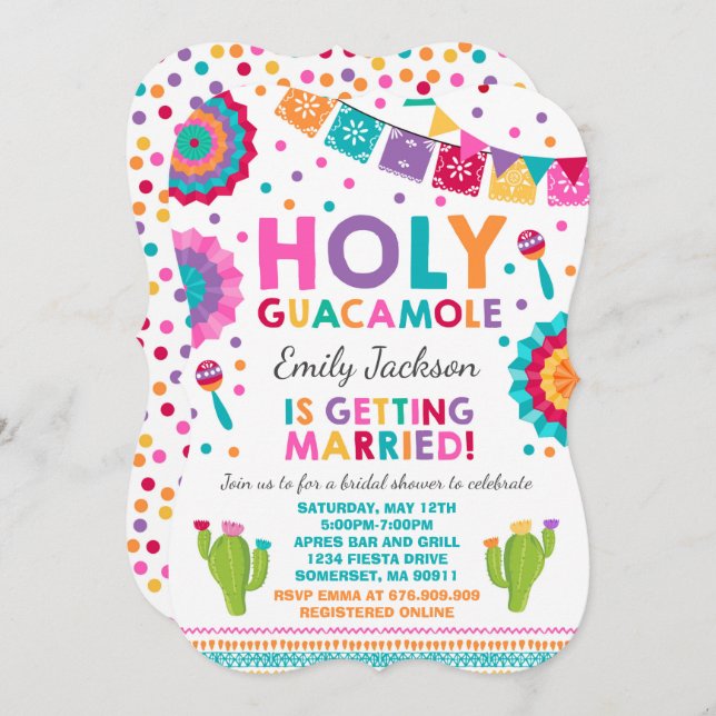 Fiesta Bridal Shower Invitation Holy Guacamole (Front/Back)