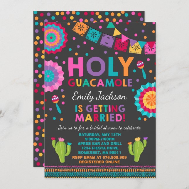 Fiesta Bridal Shower Invitation Holy Guacamole (Front/Back)