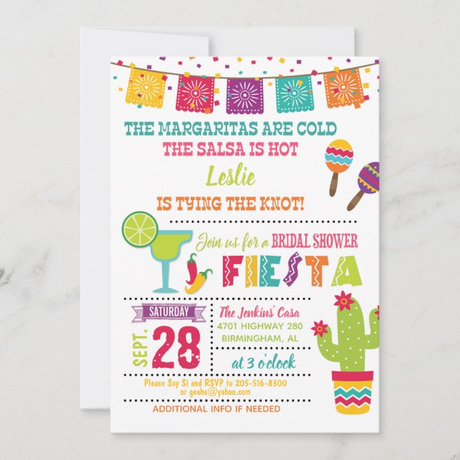 Fiesta Bridal Shower Invitation - White - 2 (Front)