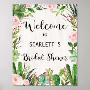 Fiesta Bridal Shower Welcome Poster Cactus Floral