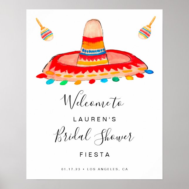 Fiesta Bridal Shower Welcome Sign With Sombrero (Front)