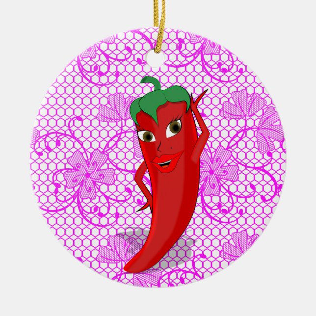 Fiesta Bridal Shower With Red Hot Pepper Diva Ceramic Tree Decoration (Front)
