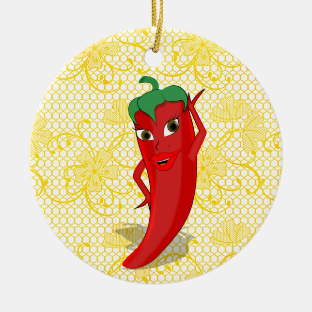 Fiesta Bridal Shower With Red Hot Pepper Diva Ceramic Tree Decoration (Front)