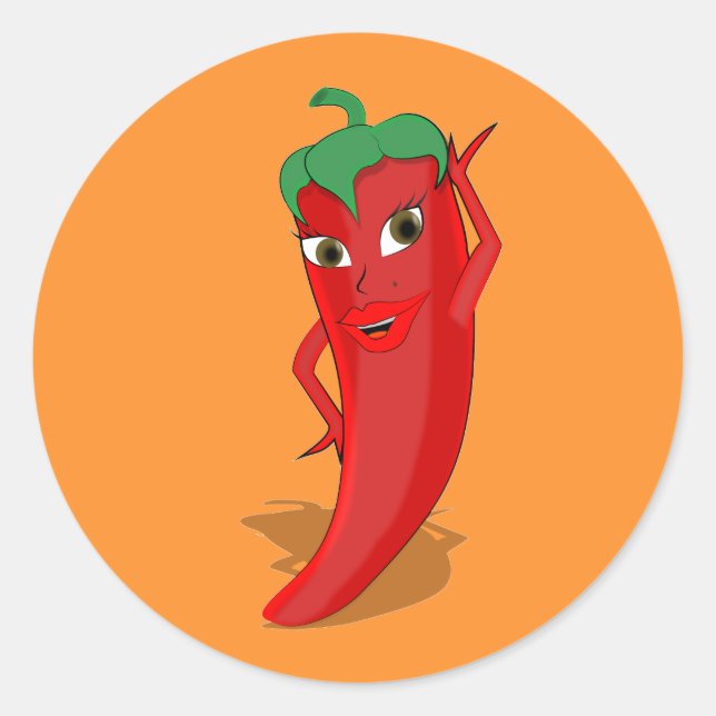 Fiesta Bridal Shower With Red Hot Pepper Diva Classic Round Sticker (Front)