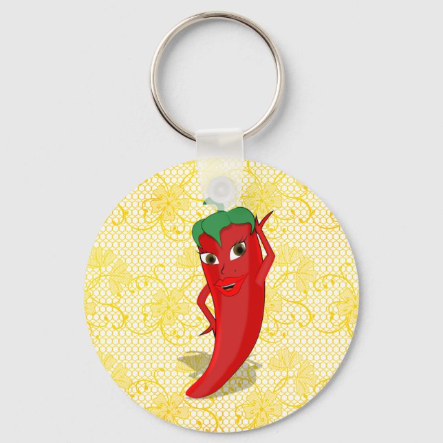 Fiesta Bridal Shower With Red Hot Pepper Diva Key Ring (Front)