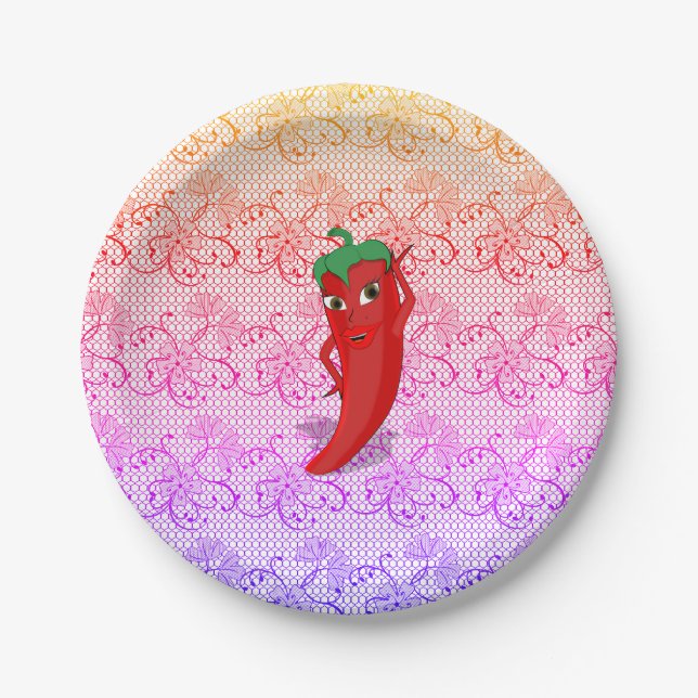 Fiesta Bridal Shower With Red Hot Pepper Diva Paper Plate (Front)