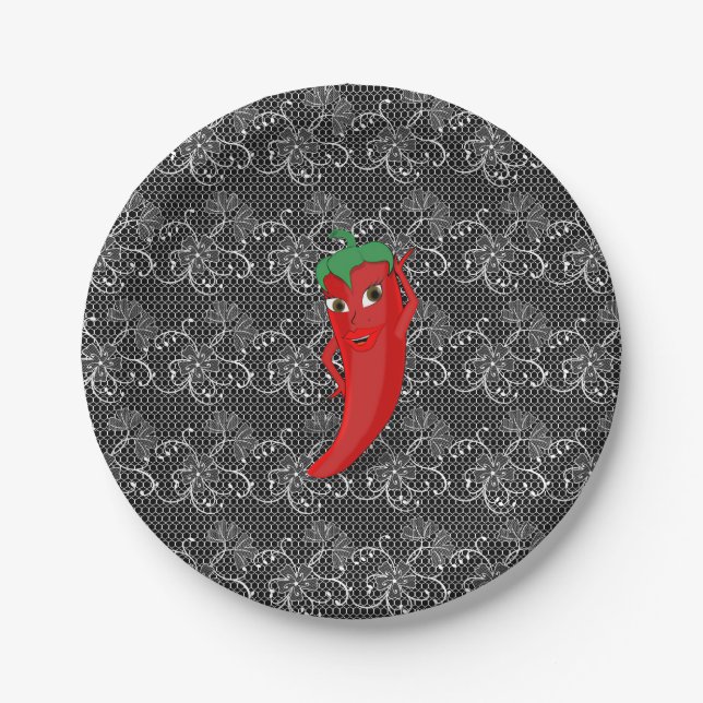 Fiesta Bridal Shower With Red Hot Pepper Diva Paper Plate (Front)