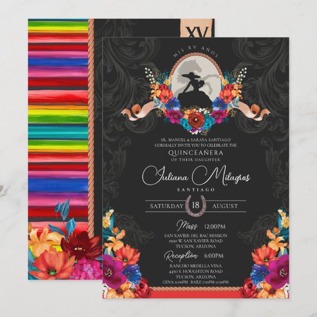 Fiesta Bright Flowers Beautiful Ranch Quinceañera Invitation (Front/Back)