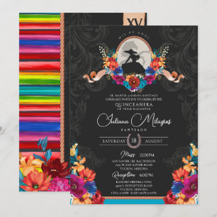 Fiesta Bright Flowers Elegant Charro Quinceanera Invitation
