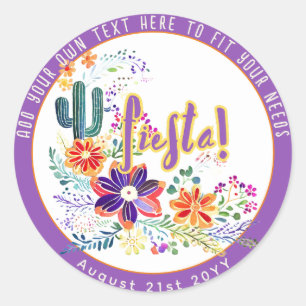 FIESTA Cacti Folkart Flowers Custom Classic Round Sticker
