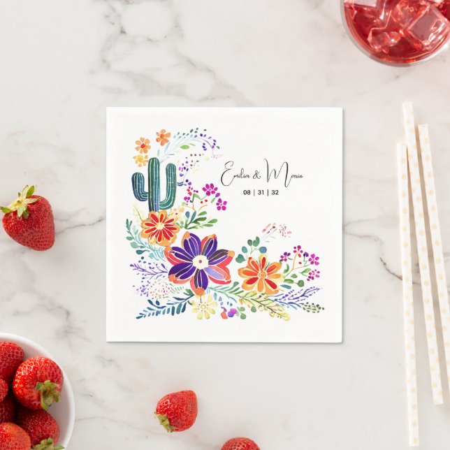 FIESTA Cacti Folkart Flowers Custom Napkin (Insitu)