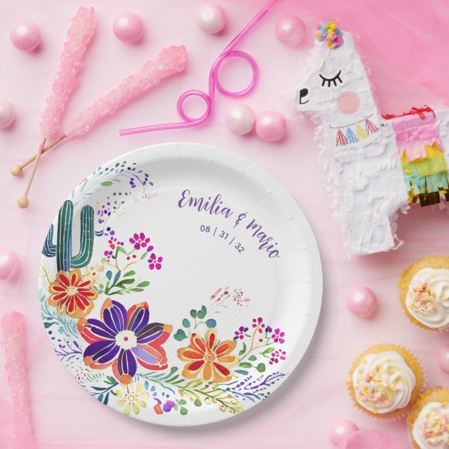 FIESTA Cacti Folkart Flowers Custom Paper Plate (Party)
