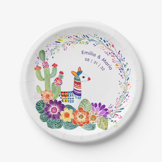 FIESTA Cacti Folkart Flowers Custom Paper Plate (Front)