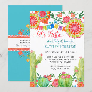 Fiesta Cactus Baby Shower Boy Banner Pennant Invitation
