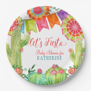Fiesta Cactus Baby Shower Girl Paper Fan Pennant Paper Plate