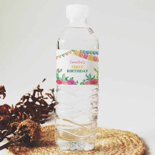 Fiesta Cactus Birthday Party Water Bottle Label (Creator Uploaded)