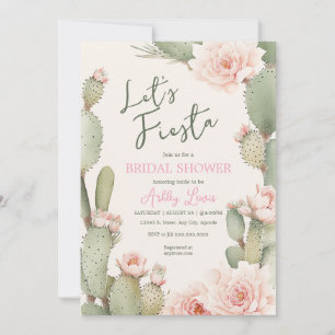 Fiesta Cactus Boho Bridal Shower Pink flowers Invitation