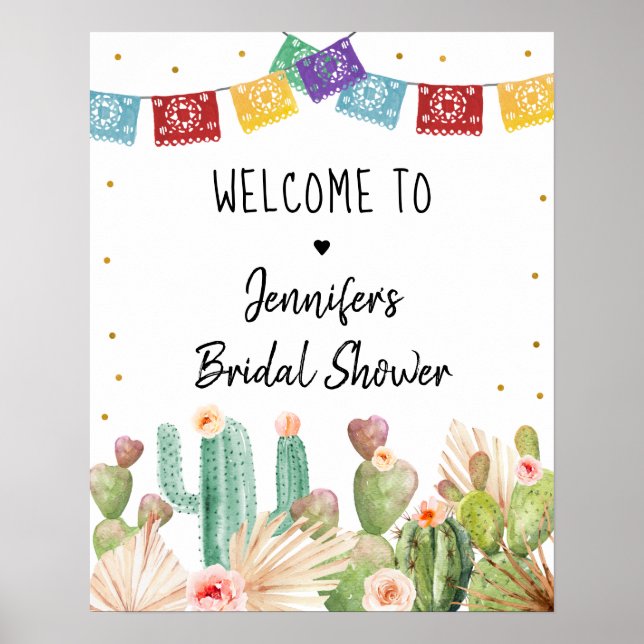 Fiesta Cactus Boho Bridal Shower Welcome Poster (Front)