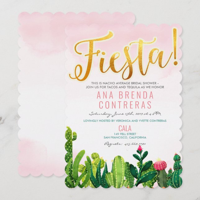 Fiesta Cactus Bridal Shower Invitation (Front/Back)