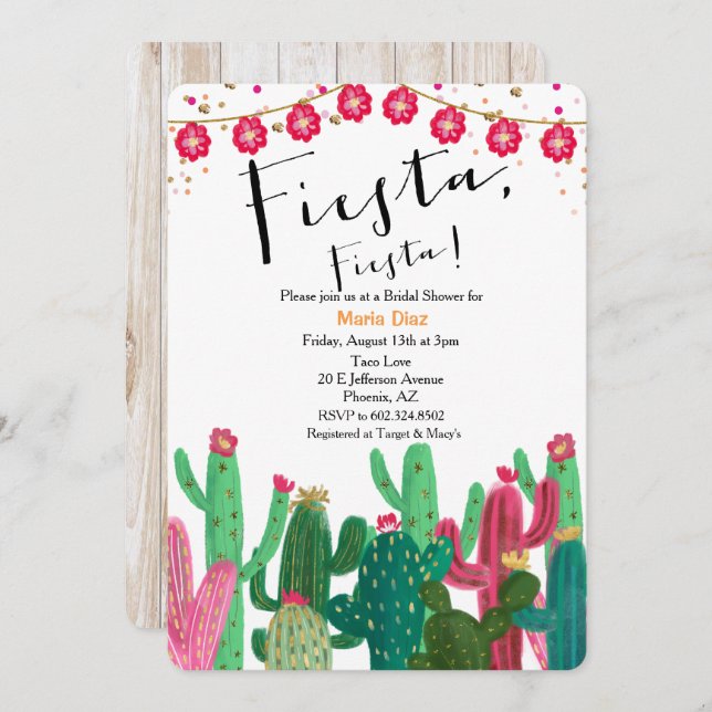 Fiesta Cactus Bridal Shower Invitation (Front/Back)