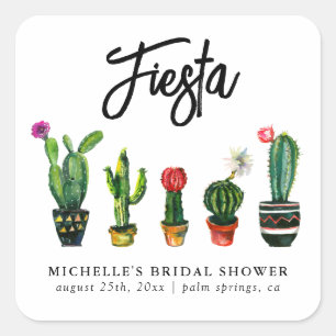 Fiesta Cactus Bridal Shower Square Sticker