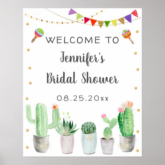 Fiesta Cactus Bridal Shower Welcome Poster (Front)
