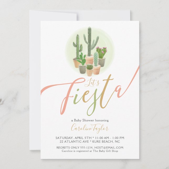 Fiesta Cactus Coral Sage Green Baby Shower Invitation (Front)