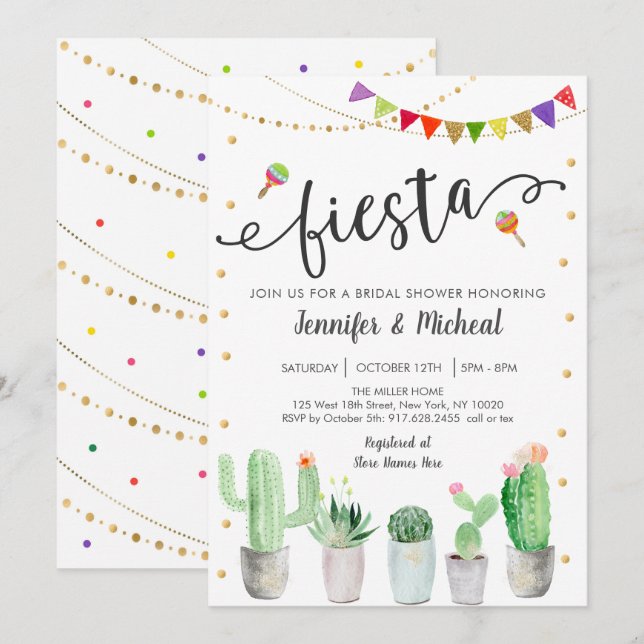 Fiesta Cactus Couples Bridal Shower Invitation (Front/Back)