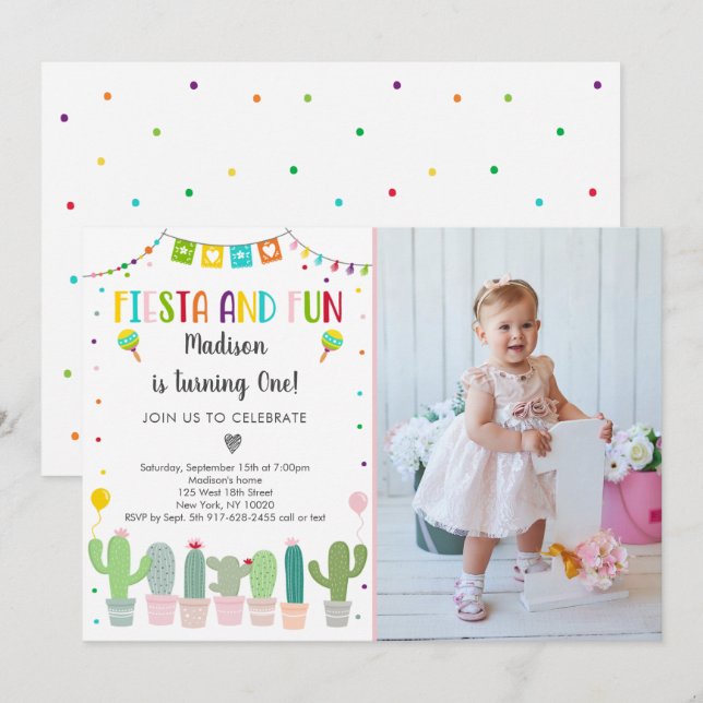 Fiesta Cactus First Birthday Invitation (Front/Back)