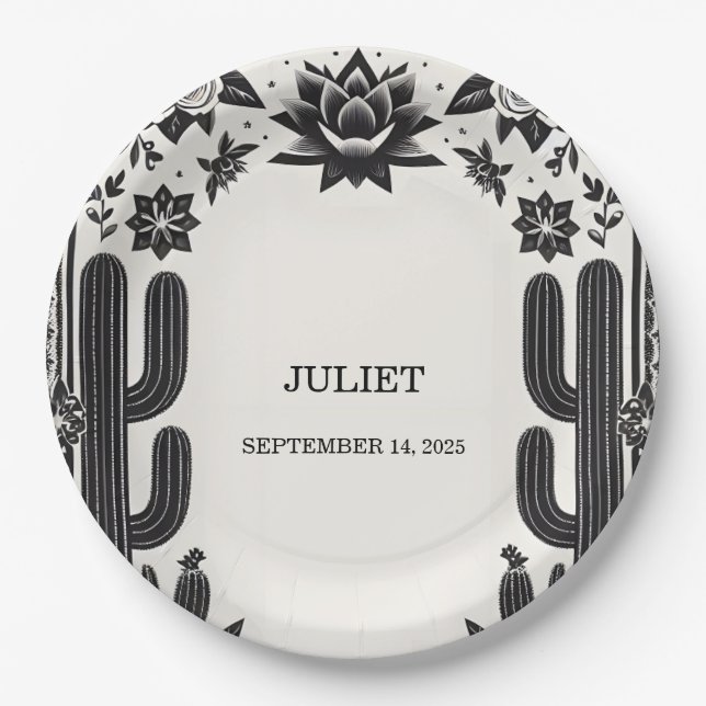 Fiesta Cactus Love In Bloom Mexicans Bridal Shower Paper Plate (Front)