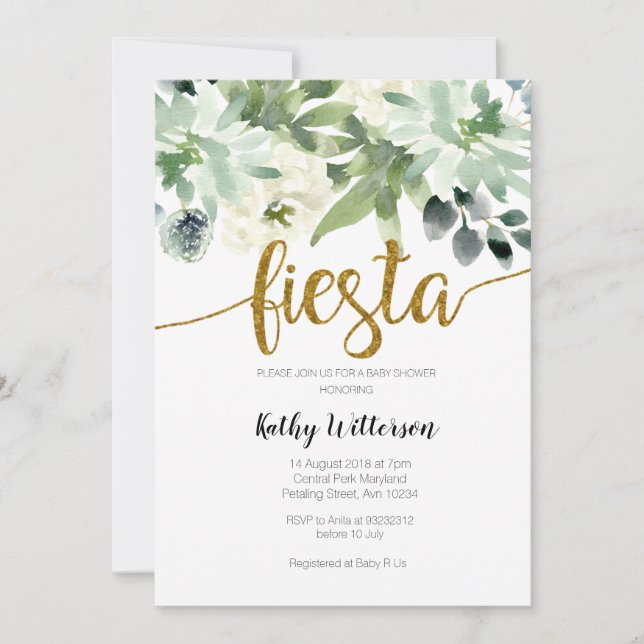 Fiesta Cactus Modern Baby Shower Greenery Invitation (Front)