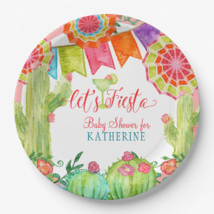 Fiesta Cactus Pink Baby Shower Girl Margarita Art Paper Plate