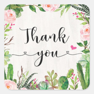 Fiesta Cactus Pink Floral Thank You Sticker