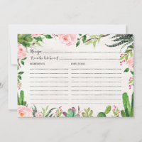 Fiesta Cactus Recipe Card Bridal Shower Succulent