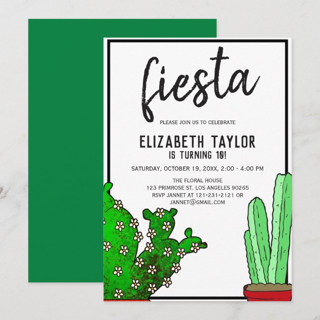 Fiesta Cactus Succulent Mexican Desert Birthday Invitation (Front/Back)