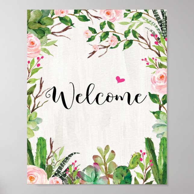 Fiesta Cactus Succulent Welcome Sign Poster (Front)