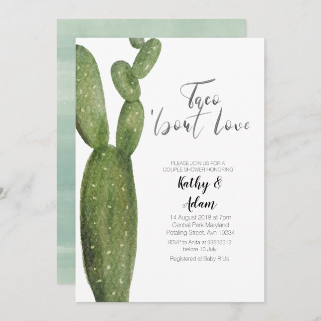 Fiesta Cactus Taco about Love COUPLES SHOWER Invitation (Front/Back)