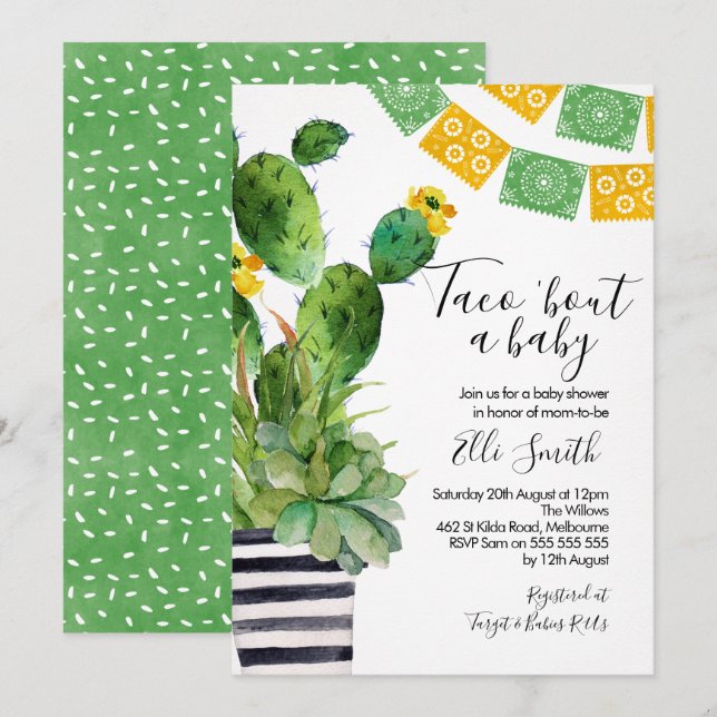 Fiesta Cactus Taco Baby Shower Invitation (Front/Back)