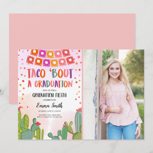 Fiesta Cactus Taco Bout a Graduation photo Invitation (Front/Back)