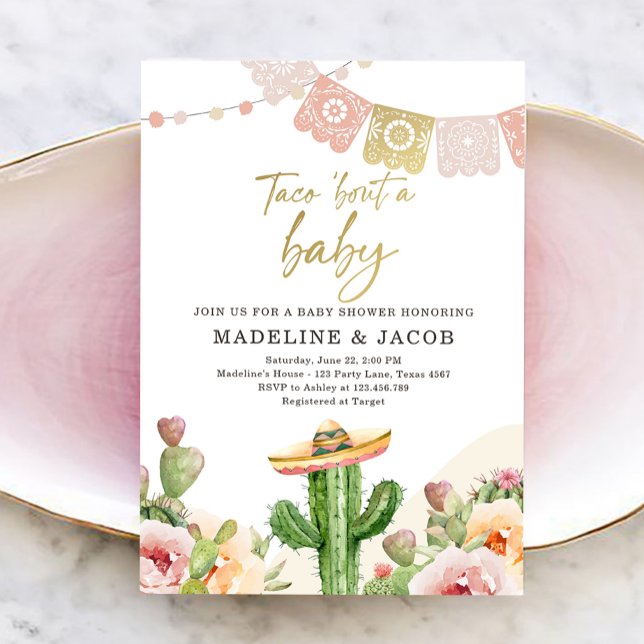 Fiesta Cactus Watercolor Baby Couples Shower Invit Invitation (Creator Uploaded)