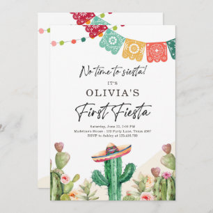 Fiesta Cactus Watercolor Girl First Birthday Invitation